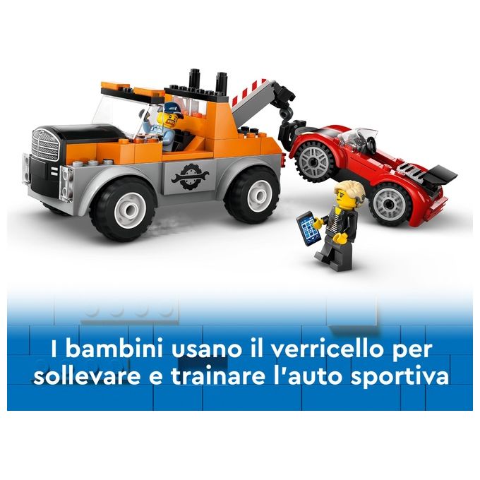 LEGO City Autogru' e Officina Auto Sportive Giocattolo Giochi Creativi da Meccanico per Bambini e Bambine da 4 Anni con Camion Carro Attrezzi e Macchina da Costruire Idea Regalo da Collezione 60435