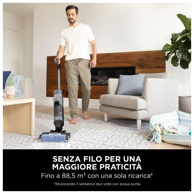Shark WD210EU HydroVac Aspirapolvere e Lavapavimenti senza filo con Spazzola Antimicrobica e Liquido Multisuperficie Grigio