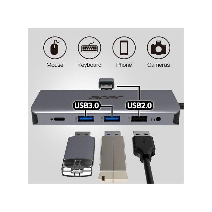 ACER Mini Dock 12 in 1 Replicatore di Porte e Docking Station per Notebook Cablato Usb 3.2 Gen 1 Type-C Argento