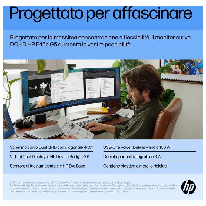 HP E45c G5 Monitor Pc 44.5'' 5120x1440 Pixel DQHD Nero