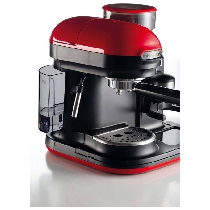 Ariete 1318 - Macchina per Espresso con Macinacaffe' Integrato Moderna Cappuccinatore Montalatte 1080W Rosso-Nero