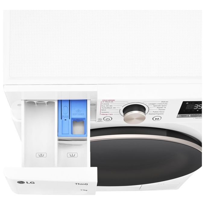 LG AI DD F4R7011TSWG Lavatrice 11kg a Carica Frontale Serie R7 Lavatrice Classe A -10% 1400 giri TurboWash 360 Vapore su 7 Programmi Wi-Fi Libera installazione Bianco