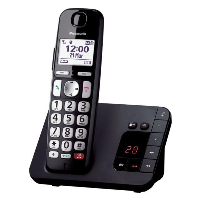 Panasonic KX-TGE260 Cordless Dect-Gap Display 1.8'' Rubrica Vivavoce Segreteria Tasti Grandi Senior Nero