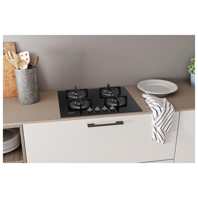 Indesit ING 61T-BK Piano Cottura a Gas 4 Zone Griglie	in Ghisa 59 cm Nero