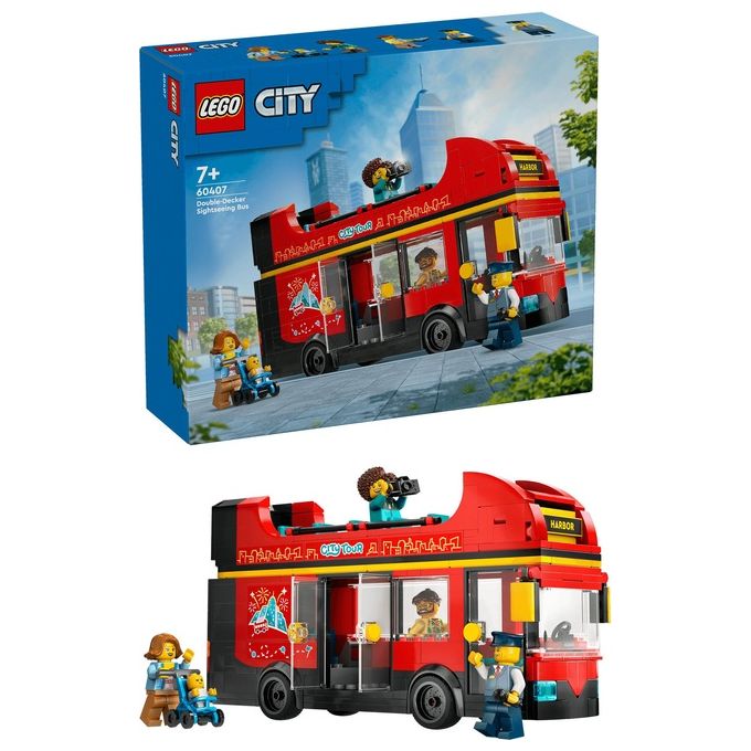 LEGO City Autobus Turistico Rosso a Due Piani Giochi per Bambini e Bambine da 7 Anni in su con Veicolo Giocattolo in Stile Londinese da Costruire e 5 Minifigure Idea Regalo di Compleanno 60407