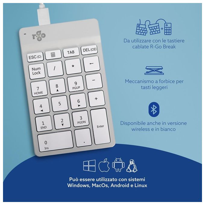 R-Go Tools RGOCONMWDWH Tastierino Numerico Computer Portatile USB Bianco