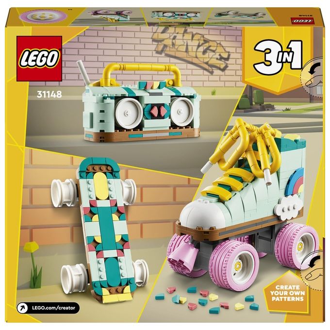 LEGO Creator 31148 3in1 Pattino a Rotelle Retro' Trasformabile in Mini Skateboard o Radio Giocattolo, Giochi per Bambini 8+