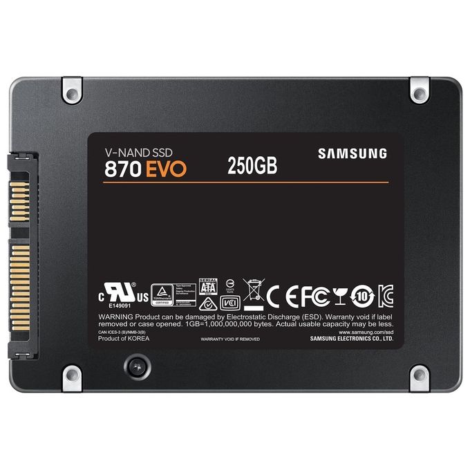 Samsung Memorie SSD 870 EVO, 250 GB, Fattore di forma 2.5, Tecnologia Intelligent Turbo Write, Software Magician 6, Colore Nero
