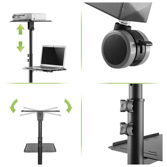 Techly 362145 Carrello per Proiettore Notebook Regolabile con Mensola Nero