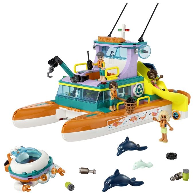 LEGO Friends 41734 Catamarano di Salvataggio, Barca Giocattolo con Animali e Sottomarino, Set Educativo, Regalo per Bambini 7+
