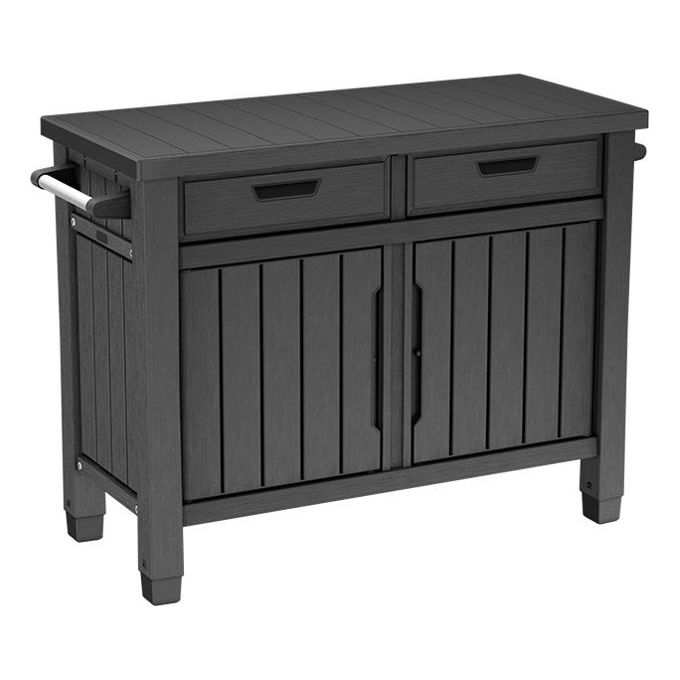 Keter 259432 Unity XL Tavolino da Esterno per BBQ con Cassetti anti-UV resina effetto legno colore Grafite