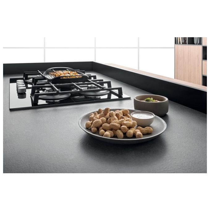 Hotpoint HAGS 72F-BK Serie Cristallo Nero Piano Cottura a Gas 5 Zone 1 Doppia Corona MyMenu Flame Control Griglie in ghisa 73 cm Nero