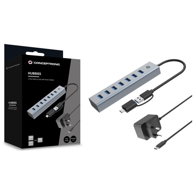 Conceptronic HUBBIES21GP Hub di Interfaccia Usb 3.2 Gen 1 (3.1 Gen 1) Type-a 5000 Mbit-s Grigio