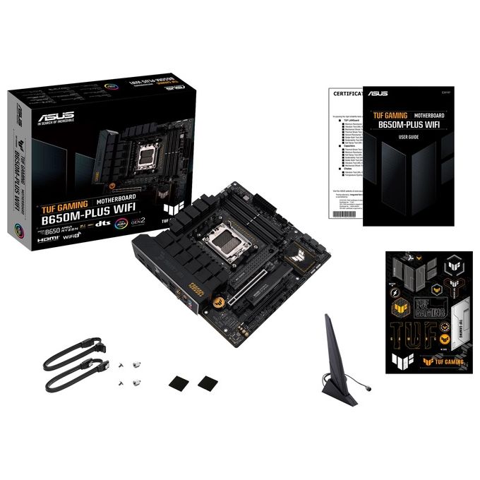 ASUS TUF GAMING B650M-PLUS WIFI Scheda Madre Gaming micro ATX, AMD B650, AM5, DDR5, 3xPCI 4.0, WiFi 6 (802.11ax), Intel 2.5Gb Ethernet, Realtek 7.1, 2xM.2, 4xSATA 6GB-s, Aura Sync RGB, Nero