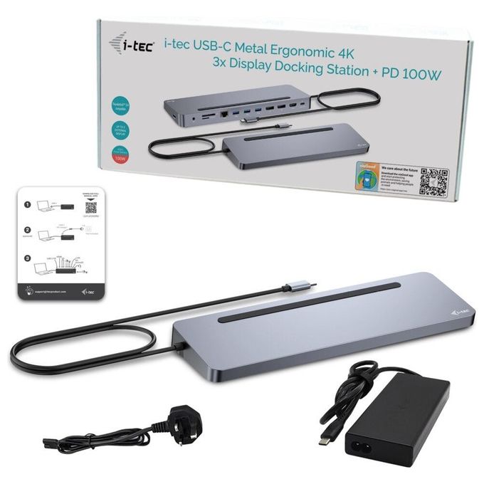 I-Tec Usb-c Metal Ergonomic 3x 4k Display Docking Station  Power Delivery 100W