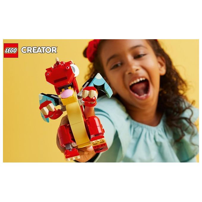 LEGO Creator 31145 3in1 Drago Rosso, Giochi per Bambini di 6+ Anni, Action Figure Ricostruibile in Pesce e Fenice Giocattolo