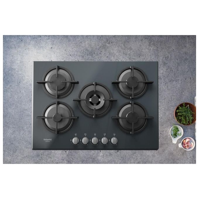 Hotpoint HAGD 72S-MR Linea Estetica Diamond Piano Cottura a Gas 5 Zone Griglie in Ghisa 73cm Specchio