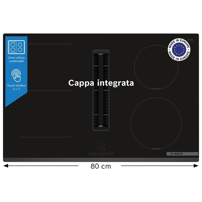 Bosch Serie 4 PVS831B16E Piano a induzione con cappa integrata 80 cm senza profili