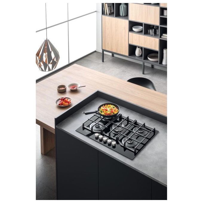 Hotpoint HAGS 72F-BK Serie Cristallo Nero Piano Cottura a Gas 5 Zone 1 Doppia Corona MyMenu Flame Control Griglie in ghisa 73 cm Nero