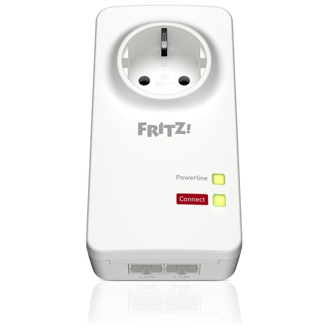 Fritz! Powerline 1220E Set di 2 Adattatori con Presa Passante Fino a 1200 Mbps 2 Porte LAN Gigabit Plug and Play Eco Mode