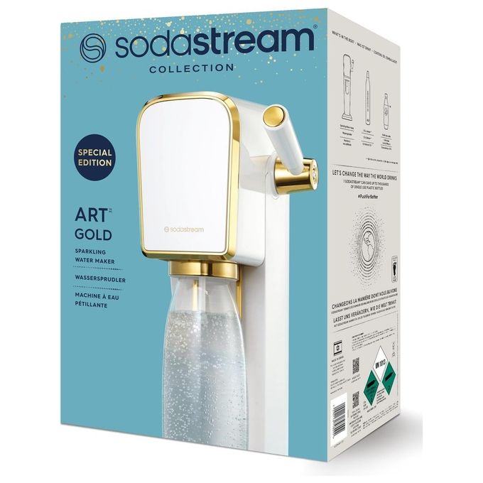 Sodastream Art Gasatore d'Acqua 1 Bottiglia da 1 Litro 1 Cilindro Co2 Bianco Oro