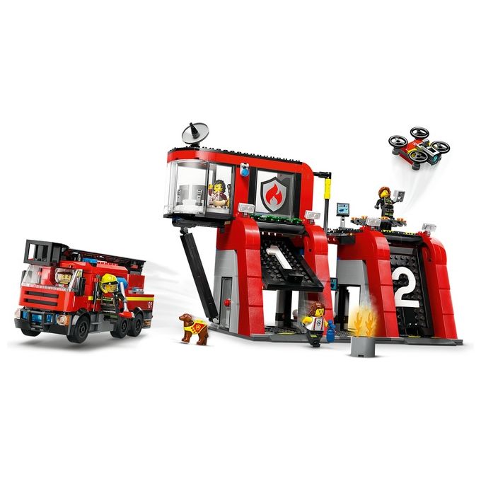 LEGO City 60414 Caserma dei Pompieri e Autopompa con Camion Giocattolo, 6 Minifigure, Cane e Accessori, Gioco per Bambini 6+