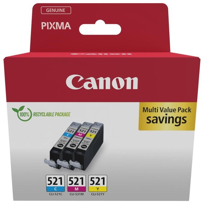 Canon CLI-521 C-M-Y Cartuccia D'inchiostro Confezione Multipla