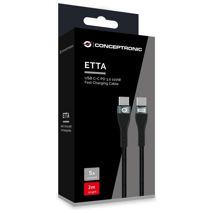 Conceptronic ETTA01B20 Cavo Usb Usb 2.0 2mt Usb C Nero