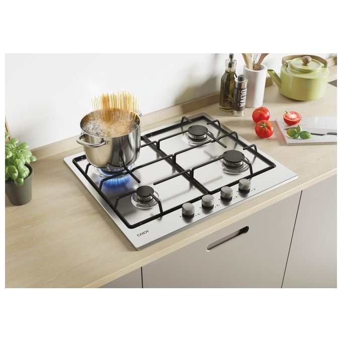 Candy CHW6BRX Piano Cottura a Gas 4 Zone 60 cm Acciaio Inox