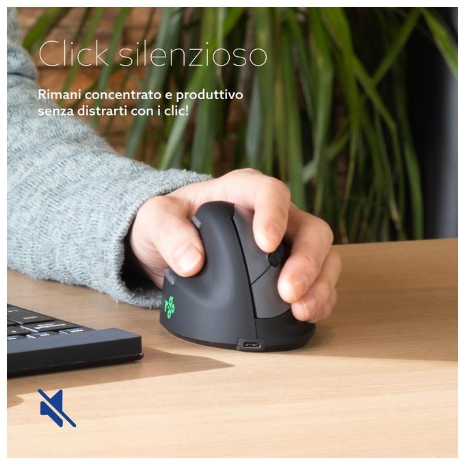 R Go Tools RGOHELELAWL Mouse Ergonomico HE Break Wireless per Mancini con Software di Pausa 5 Pulsanti Programmabili Batteria Ricaricabile colore Nero
