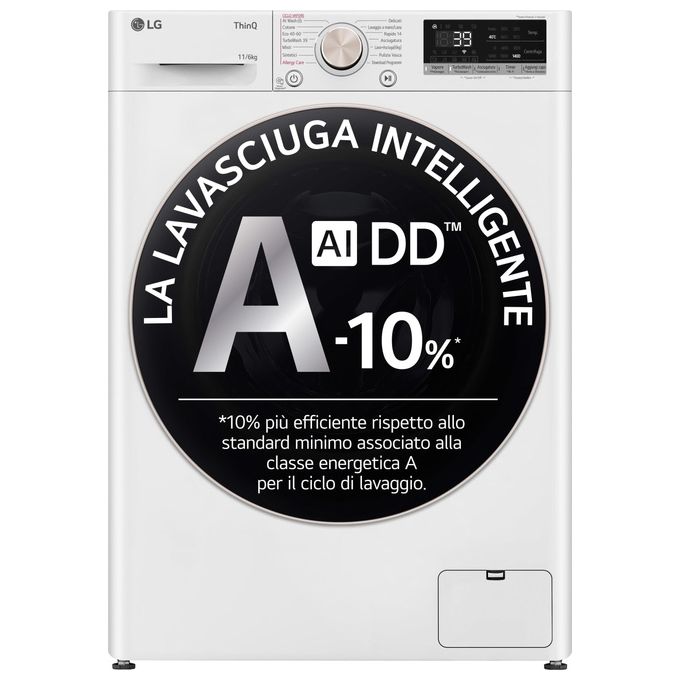 LG D4R7011TSWG Lavasciuga 11-6 Kg Classe D-A1400 giri Vapore Allergy Care Wifi  600x850x565 Bianco