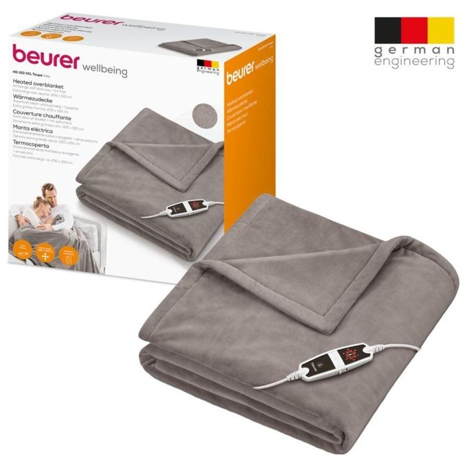 Beurer HD 150 XXL Taupe Termocoperta Elettrica Extra Morbida con Sei Livelli di Temperatura Regolabili e Disinserimento Automatico di Sicurezza Tortora
