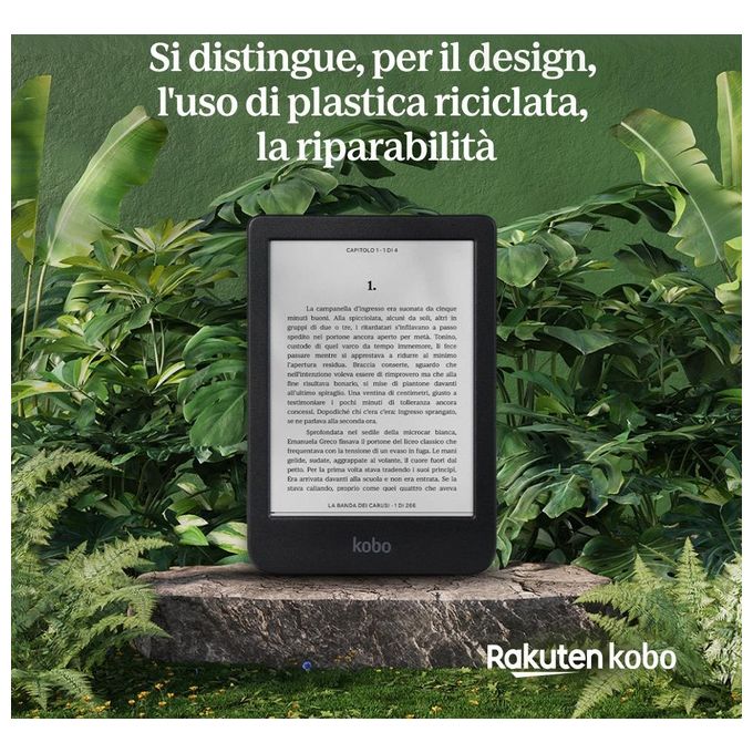 Kobo Clara BW eReader Display HD 6'' antiriflesso E Ink Carta 1300 Modalita' Scura Impermeabile 16Gb multiformato Nero