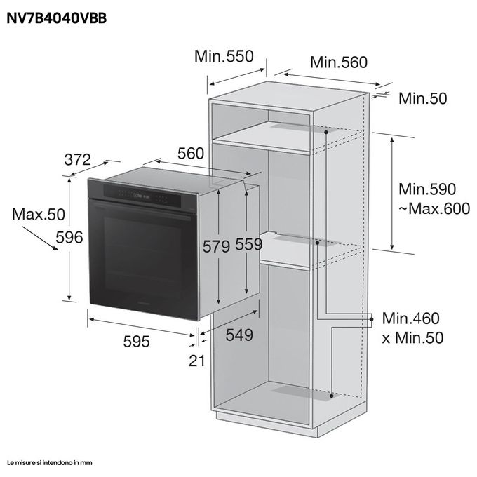 Samsung NV7B4040VBB-U5 Forno Elettrico Multifunzione da incasso a Vapore 76 Litri Classe Energetica A Wi-Fi 59,5 cm Nero