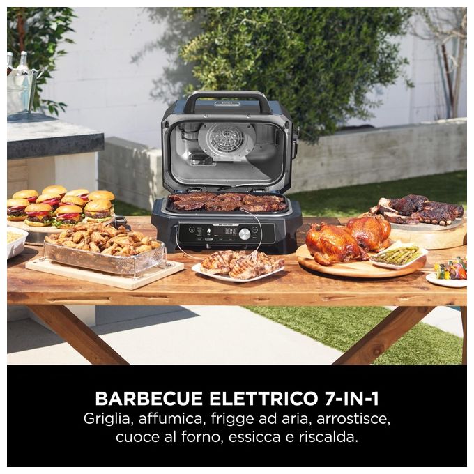 Ninja OG901EU Woodfire Pro Connect XL Barbecue Elettrico Griglia Affumicatore Friggitrice ad Aria 7 in 1 Controllo con App Termometro Digitale Pellet Woodfire Resistente alle Intemperie Nero