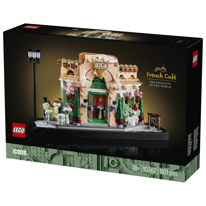 LEGO 10362 Icons Kit Modellismo Fai da Te per Adulti con Libreria Decorativa e Café Francese 1101 Pezzi colore Nero