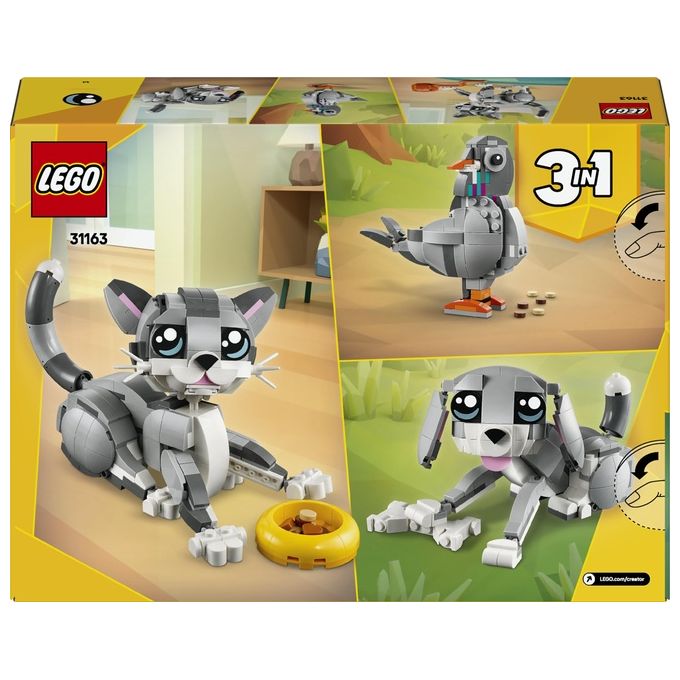 LEGO Creator 3 in 1 Gatto Giocoso Giocattolo - Si Trasforma in Piccione o in Cane - Animali da Costruire per Bambine Bambini Ragazze e Ragazzi da 8 Anni - Idea Regalo di Compleanno Creativa - 31163