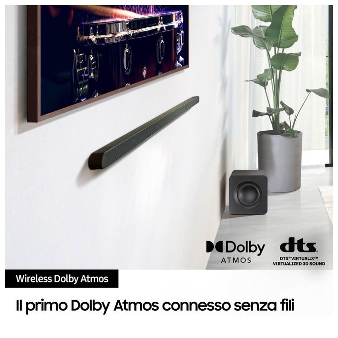 Samsung Soundbar HW-S800D, 3.1.2 Canali, Dolby Atmos, Subwoofer Wireless, Titan Black
