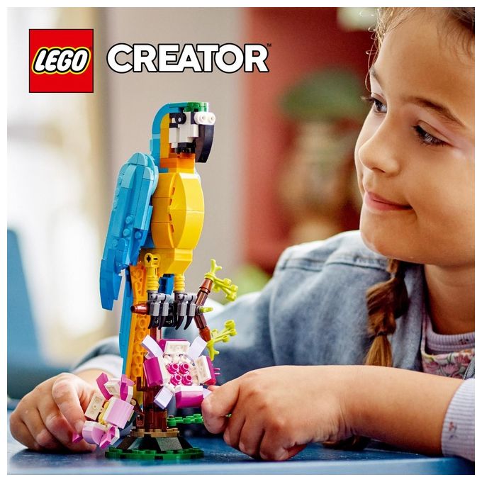 LEGO Creator 31136 Pappagallo Esotico 31136-LEGO Set 3 in 1 con Pesce e Rana Animali Giocattolo Giochi Creativi per Bambini da 7 Anni