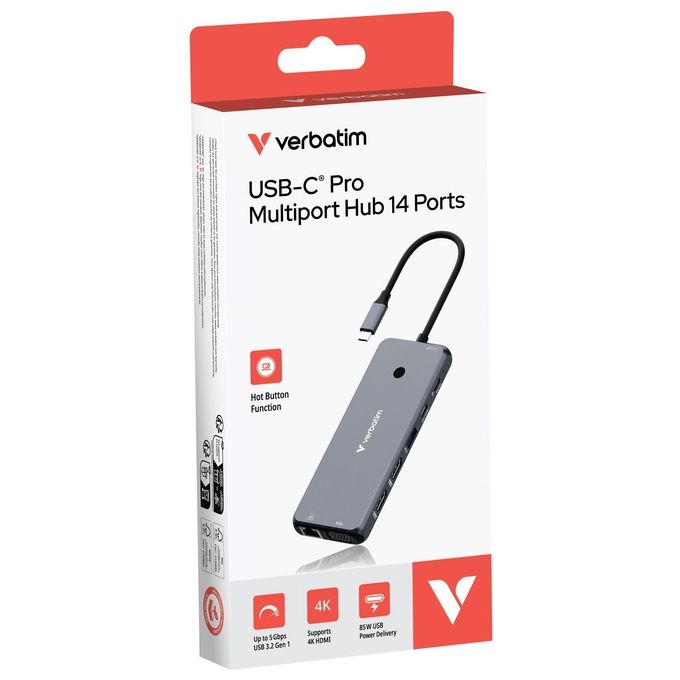 Verbatim CMH-14 Multiport Hub 14 Porte USB tipo-C 5000 Mbit-s Argento