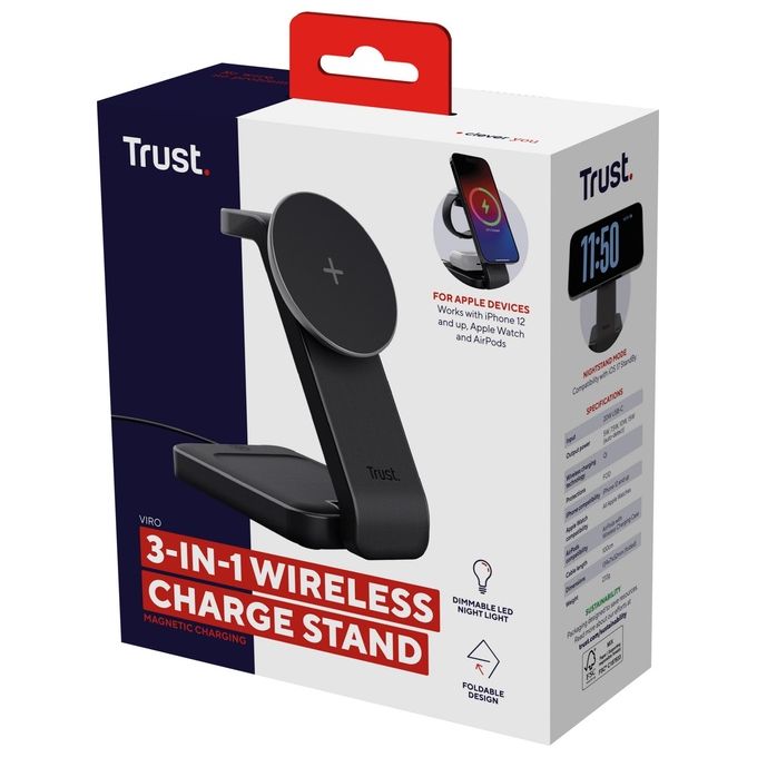 Trust Viro Nero Usb Carica Wireless per Auricolare-Smartphone e Orologio Intelligente