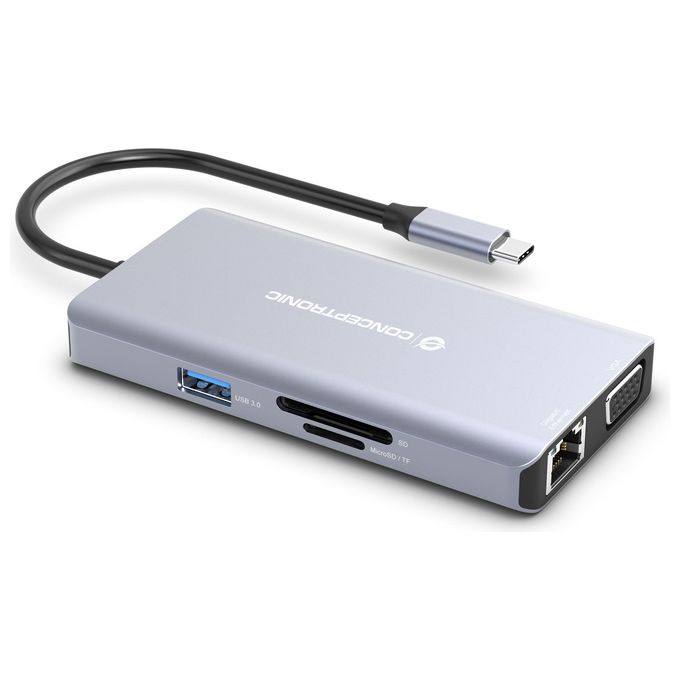 Conceptronic DONN20G Replicatore di Porte e Docking Station per Laptop Cablato USB 3.2 Gen 1 Type-C Grigio