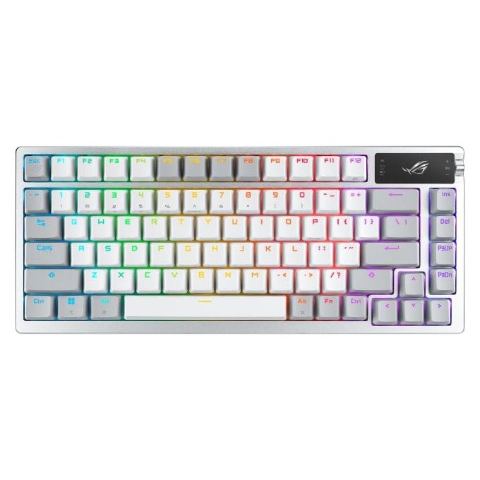 ASUS ROG Azoth Tastiera da Gaming Personalizzabile Wireless, 75 Tasti, Display OLED, Switch ROG NX Rossi Sostituibili, Stabilizzatori Tastiera, Copritasti PBT, Illuminazione RGB, Layout Italia, Bianco