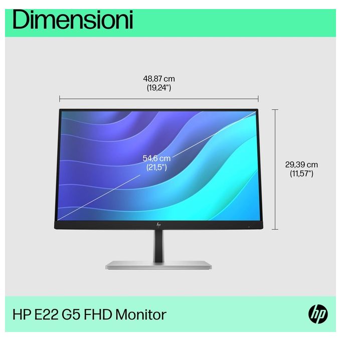 HP E-Series E22 G5 Monitor PC 21.5'' 1920x1080 Pixel Full HD LED Nero-Argento