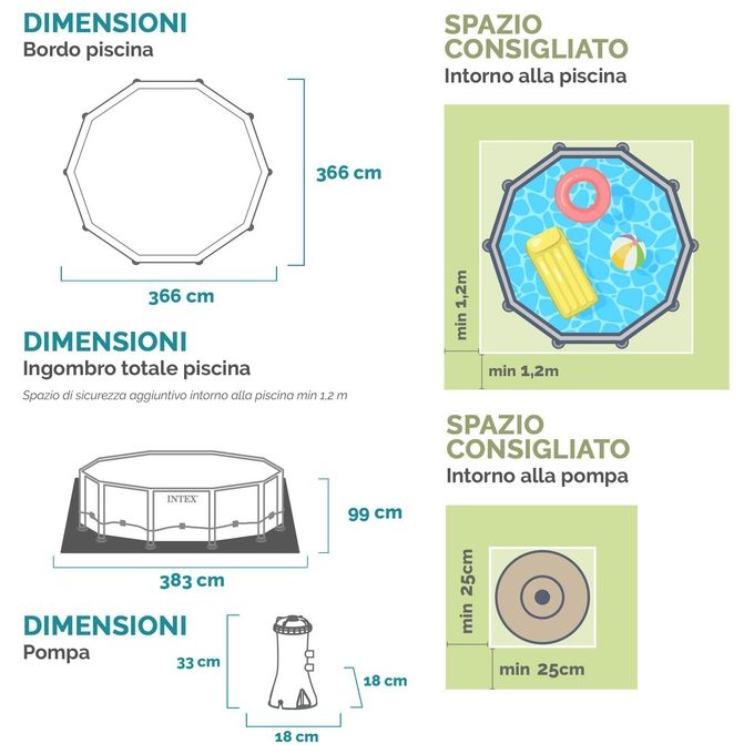 Intex 366X99 Prisma Frame Piscina Fuoriterra Rotonda Grigio 366x99 cm 366x99 cm Con Filtro Single