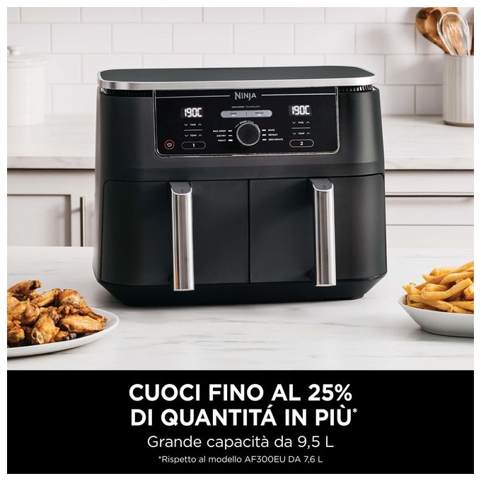Ninja AF400EU Friggitrice ad Aria Calda Doppia 9.5 Litri Indipendente 2470W Nero