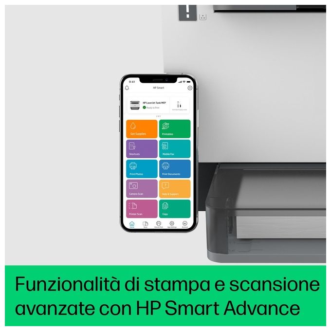 Laser Tank 1604w 381L0A, Stampante Multifunzione con Serbatoio Toner integrato a Ricarica Rapida, Stampa Fronte e Retro Manuale in bianco e nero, 22 ppm, Scansione A4, Wi-Fi, USB, HP Smart, Bianca