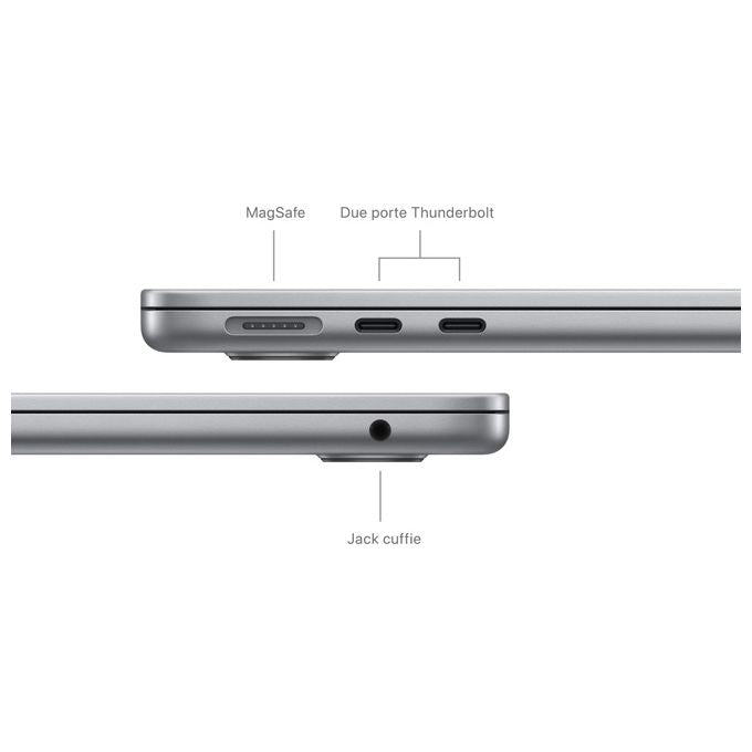 Apple MacBook Air 13'' con Chip M3 Display Liquid Retina 13.6'' Memoria Unificata 8Gb Archiviazione Ssd 512Gb Videocamera FaceTime HD 1080p Touch ID Grigio Siderale