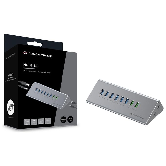 Conceptronic Hub di Interfaccia USB 3.2 Gen 1 Type-B 5000 Mbit-s Grigio