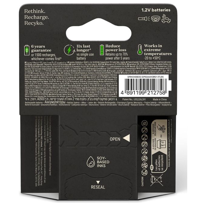 GP Batteries ReCyko Pro NiMH Batterie AAA-Micro 800mAh Pro 1x4 Pezzi